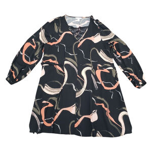Nine West Long Sleeve Abstract Print Dress Black Pink XL